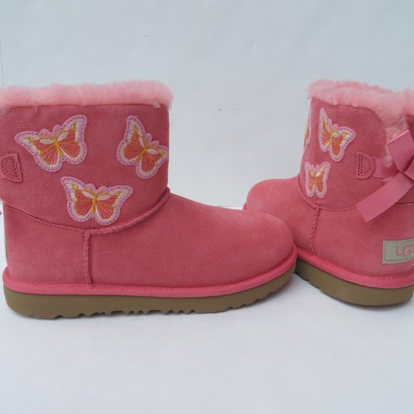 UGG Australia Boots Kids 4 NEW Mini Bailey Bow II Butterfly TEAR Pink NIB - Picture 5 of 12